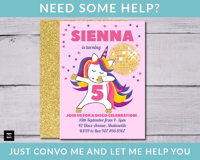 Unicorn Invitation, Editable Unicorn Invitation, Dabbing Unicorn, Unicorn Party Invitation, Unicorn Party Invite, Disco Unicorn Invite image 6