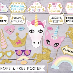 Unicorn Photo Prop, Birthday Photo Booth, Unicorn Party, Birthday Photobooth, Photo Booth Props, Photobooth Props, Unicorn Baby Shower, PDF image 1