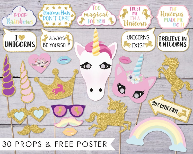 Unicorn Photo Prop, Birthday Photo Booth, Unicorn Party, Birthday Photobooth, Photo Booth Props, Photobooth Props, Unicorn Baby Shower, PDF image 1