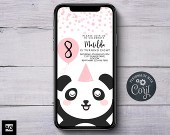 Electronic Panda Party Invitation, Panda Party E-Invite, Panda Party Phone Invite, Panda Party Invite, Digital Panda Birthday Invitation