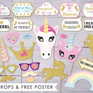 Unicorn Party, DIGITAL Photo Booth Props, Unicorn Birthday, Photobooth Props, Unicorn Props, Unicorn Baby Shower, Unicorn Photo Props, PDF image 1