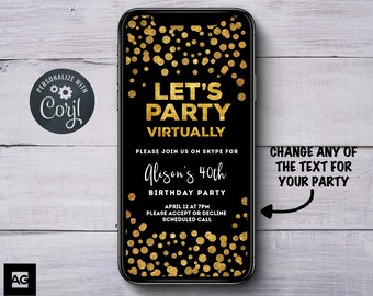 Self-Isolation Party Invite, Social Distancing Party Invite, Zoom Party Invite, Skype Party Invite, Quarantine Party Invite, Digital Party