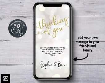Thinking of You Card, Text Message Thinking of You Card, Self-isolation Card, Gold Greeting Card, Text Message Notecard , Self-isolation
