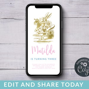 White Rabbit Electronic Birthday Invite, Alice in Wonderland Birthday Invites, Digital Alice in Wonderland Party Invites, SMS Party Invites