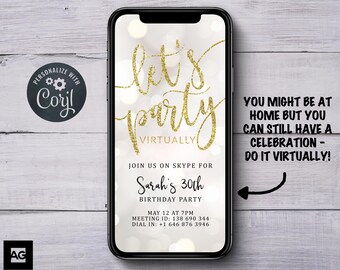 Social Distancing Party Invite, Self-Isolation Party Invite, Zoom Party Invite, Skype Party Invite, Quarantine Party Invite, Digital Party