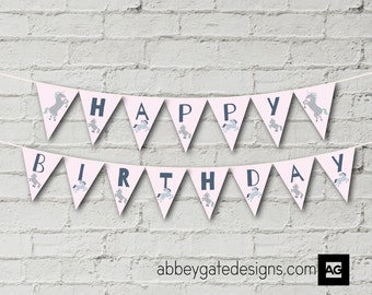 Unicorn Birthday Bunting, Instant Download,  Printable Unicorn Birthday Banner, Pink  Bunting, Unicorn Party Bunting, Unicorn Party Banner