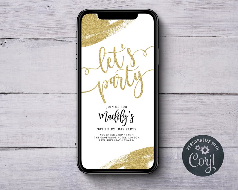 electronic gold birthday invitations sms birthday etsy