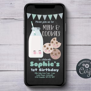 Digitale Milch- und Kekspartyeinladungen, Textnachricht-Milch- und Kekspartyeinladung, Milch- und Kekspartyeinladung, elektronische Einladungen