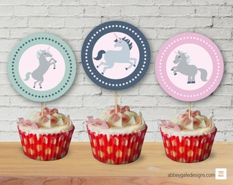 Unicorn Cupcake Toppers, Printable Cake Toppers, Unicorn Party Stickers, Pink Cake Toppers, Unicorn Cake Decorations, Instant Download