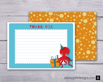 Octopus Thank You Card, Under the Sea Thank You Note, Printable Thank You Note, Printable Thank You Card, Blue Thank You, Instant Download