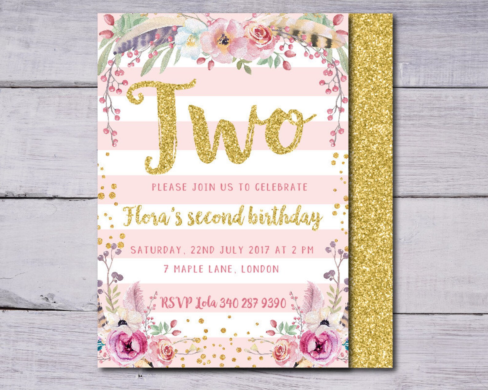 Birthday Invitation Floral Birthday Invitation First Etsy