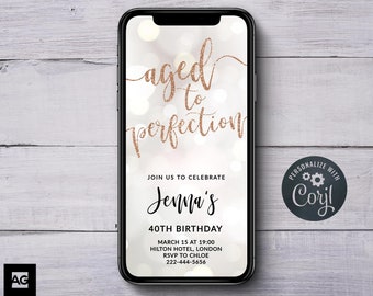 Electronic 40th Birthday Invite, 30th Birthday, 50th Birthday, Birthday E-Invite, Text Message Birthday Evite, Aged to Perfection Invite