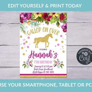Horse Party Invitation, Editable Horse Party Invitation, INSTANT DOWNLOAD, Printable Horse Party Invitation, Horse Birthday Party Invitation