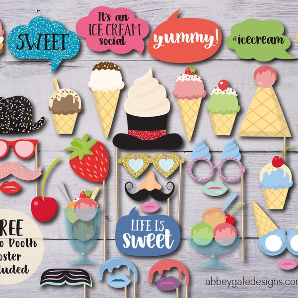 Ice Cream Party Photo Booth Props, Photo Props Ideas, Photo Prop Ideas, Ice Cream Birthday, Birthday Photo Booth, Photobooth Props, Icecream