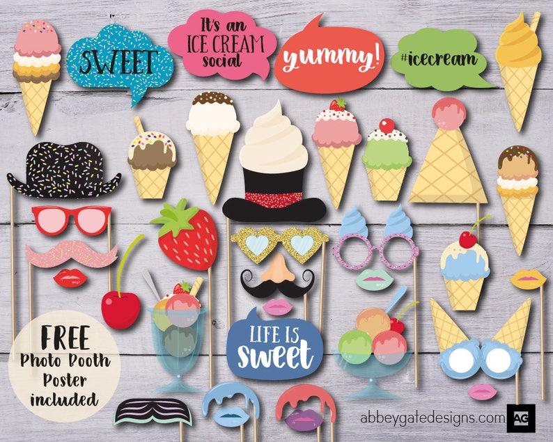 Ice Cream Party Photo Booth Props Photo Props Ideas Photo Prop Ideas Ice Cream Birthday Birthday Photo Booth Photobooth Props