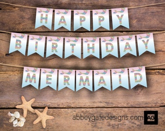 Mermaid Bunting, Mermaid Birthday Party, Alphabet Bunting, Mermaid Party Decor, Instant Download, Mermaid Party Decoration, Mermaid Birthday