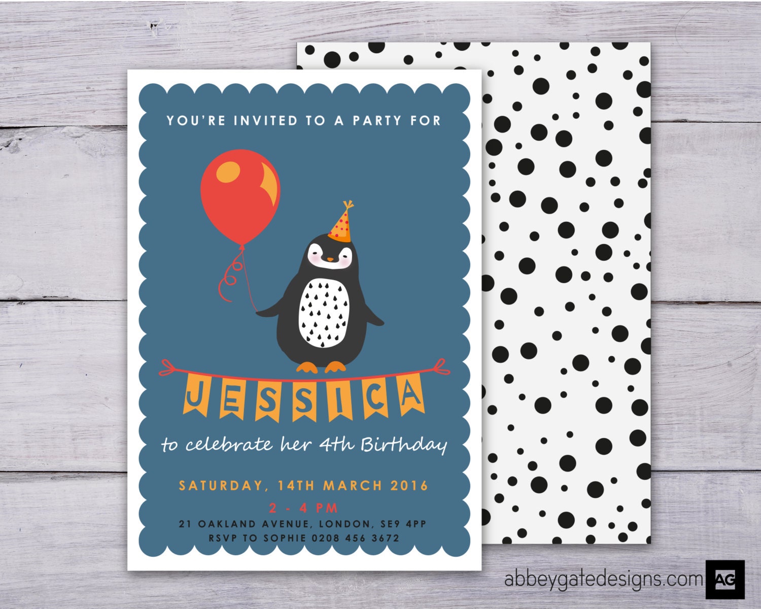 Personalised Penguin Invitation Penguin Party Invitation Etsy UK