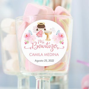 Baptism Sticker for Favors Girls Stickers for Baptism Decoration Watercolor Flowers Recuerdos de Mi Bautizo Niña Recordatorios en Español