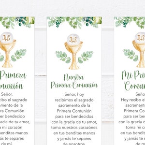 Printable First Communion bookmarks for girls or boys, English or Spanish. Bookmarks for favors First Communion.