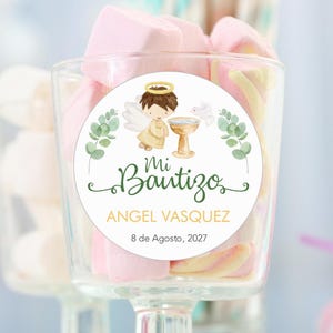 Mi Bautizo Stickers for Boys 2" Green Leaves Baptism tags, Recuerdos de Mi Bautizo para Recordatorios de Niño