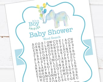 Elephant Baby Shower Word Search - Elephant Baby Shower Games Printable - Elephant BabyShower Games for Boys - It's a Boyl!
