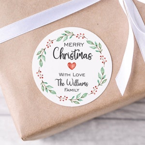 Wreath Christmas stickers 2" round sheet - Personalized christmas stickers - Merry Christmas seal stickers - Gift label stickers.