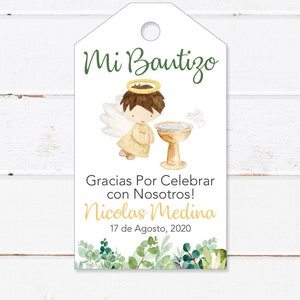 Baptism Thank You Tags Spanish Green Leaves Angel, Printable Baptism Thank You Favor Tags Girls / Boys, Etiquetas Gracias Bautizo Español.