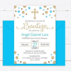 Baptism Invitation In Spanish Printable Boy - Invitacion Bautizo Bautismo En Espanol Para Imprimir. Invitacion Español Para Niños Azul.