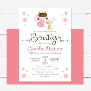 Baptism Invitation In Spanish Printable Girl - Invitacion Bautismo En Espanol Para Imprimir. Invitacion Español Para Niñas - Angel