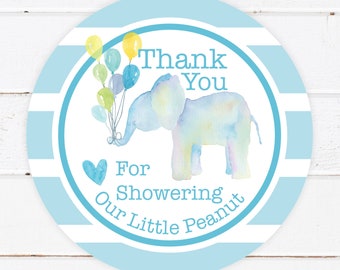 Elephant Baby Shower Thank You Tag for Boys. Elephant Balloons baby shower Thank You Tags, Instant Download, Printable Tags, It's a boy.