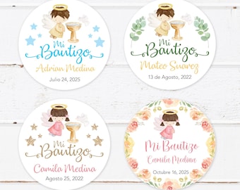 Baptism stickers in English or Spanish - Digital file - Girl Angel or Boy Angel - 2" in diameter - Printable PDF file