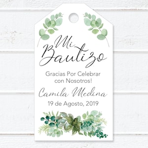 Taufe Dankeschön Geschenkanhänger Spanisch Grüne Blätter, Druckbare Taufe Dankeschön Geschenkanhänger Mädchen / Jungen, Etiquetas Gracias Bautizo Español.