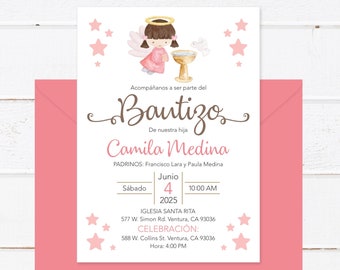 Taufeinladung Auf Spanisch Printable Girl - Invitacion Bautismo En Espanol Para Imprimir. Invitacion Español Para Niñas - Engel