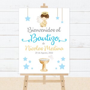 Baptism Welcome Sign in Spanish Boys, Printable File, Angel Stars Spanish Baptism Welcome Poster, Cartel Bienvenida Bautizo Niño Imprimir