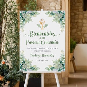 Välkomstskylt för första nattvarden, spanska pojkar eller flickor, utskrivbar fil, välkomstaffisch för första nattvarden, Cartel Bienvenida Primera Comunion
