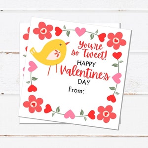 Printable Valentines Tags, Valentine&#39;s Day Tags, You Are So Tweet Bird, Printable Valentine&#39;s Kids Tags, Valentine&#39;s Gift Favor Tags,