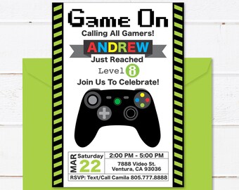 Convite de aniversário de videogame para festa de jogos, convite personalizado de videogame para qualquer idade, arquivo imprimível