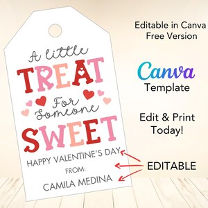 Printable Valentine&#39;s Day Tags for Favors, School Valentines Tag Favors for Kids, Digital Canva Template for Classroom Office Family gift