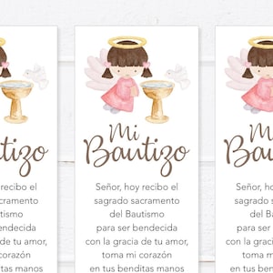 Marcador de Bautizo para Niña - Personalizado - Imprimible - Ángel - Rosa y Dorado.