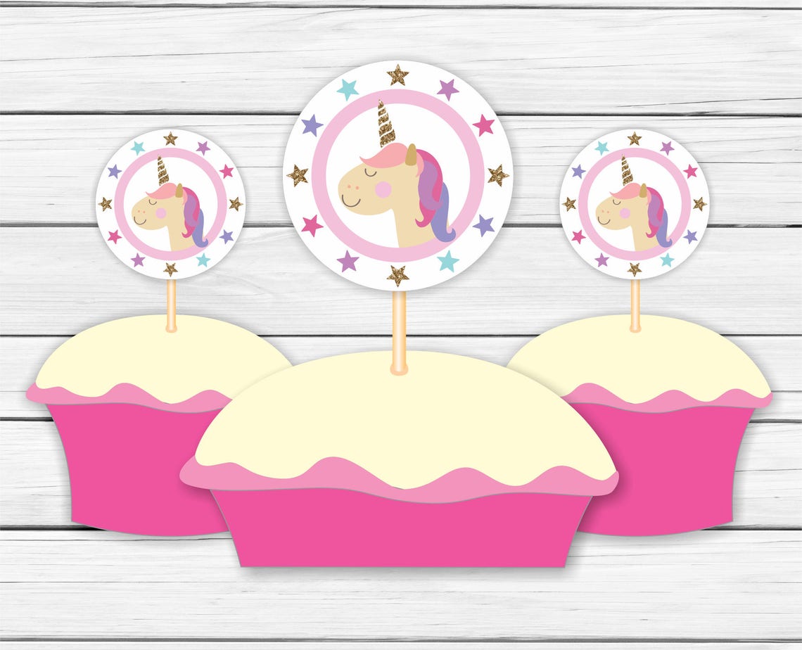 Unicorn Cupcake Toppers Printable Unicorn Cupcake Toppers Etsy