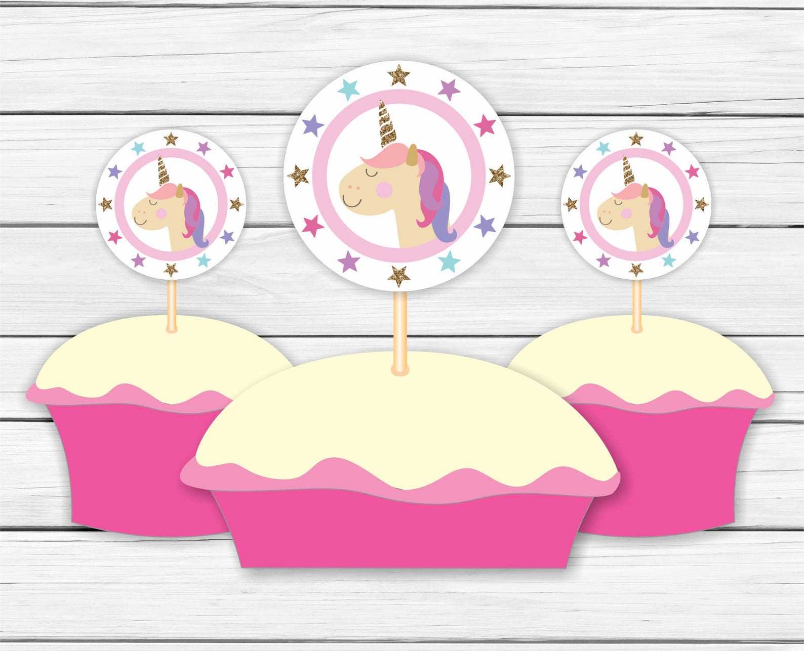 Unicorn Cupcake Toppers Printable Unicorn Cupcake Toppers Etsy