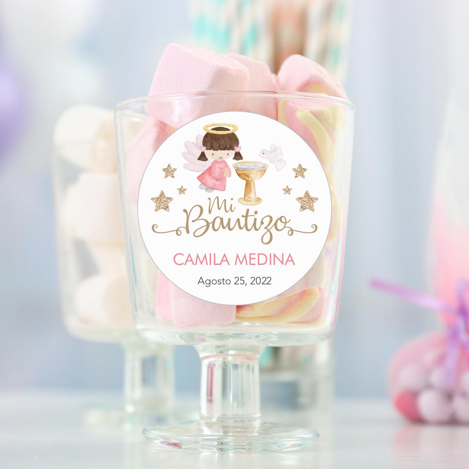 Baptism Stickers English or Spanish Printed Baptism Favors Stickers Girl Angel Recuerdos de Mi Bautizo Recordatorios Pegatinas Niñas