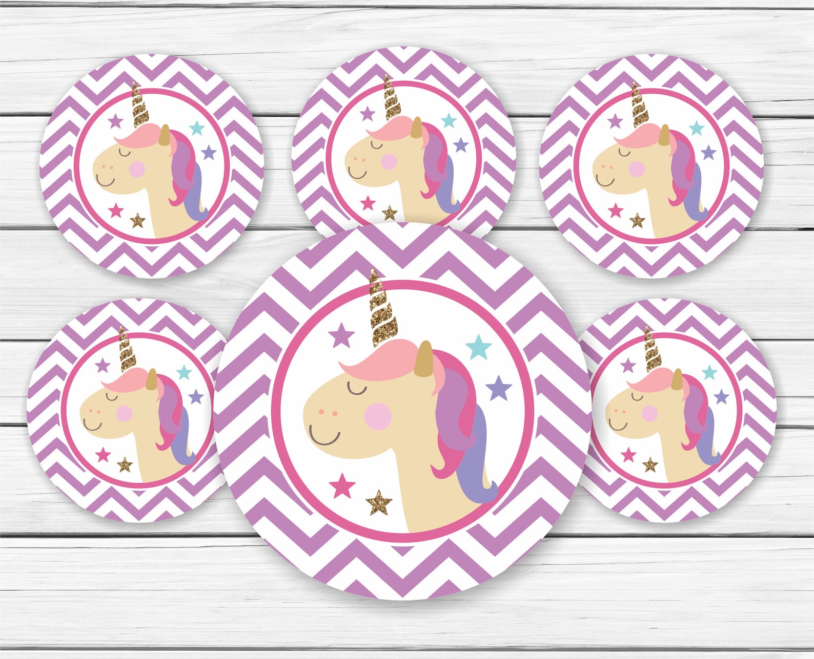 Unicorn Cupcake Toppers Printable Chevron Unicorn Cupcake Toppers ...