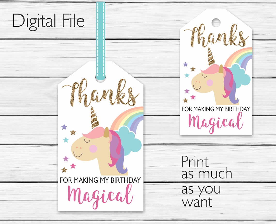 Unicorn Rainbow Thank You Tags Printable Printable Unicorn | Etsy