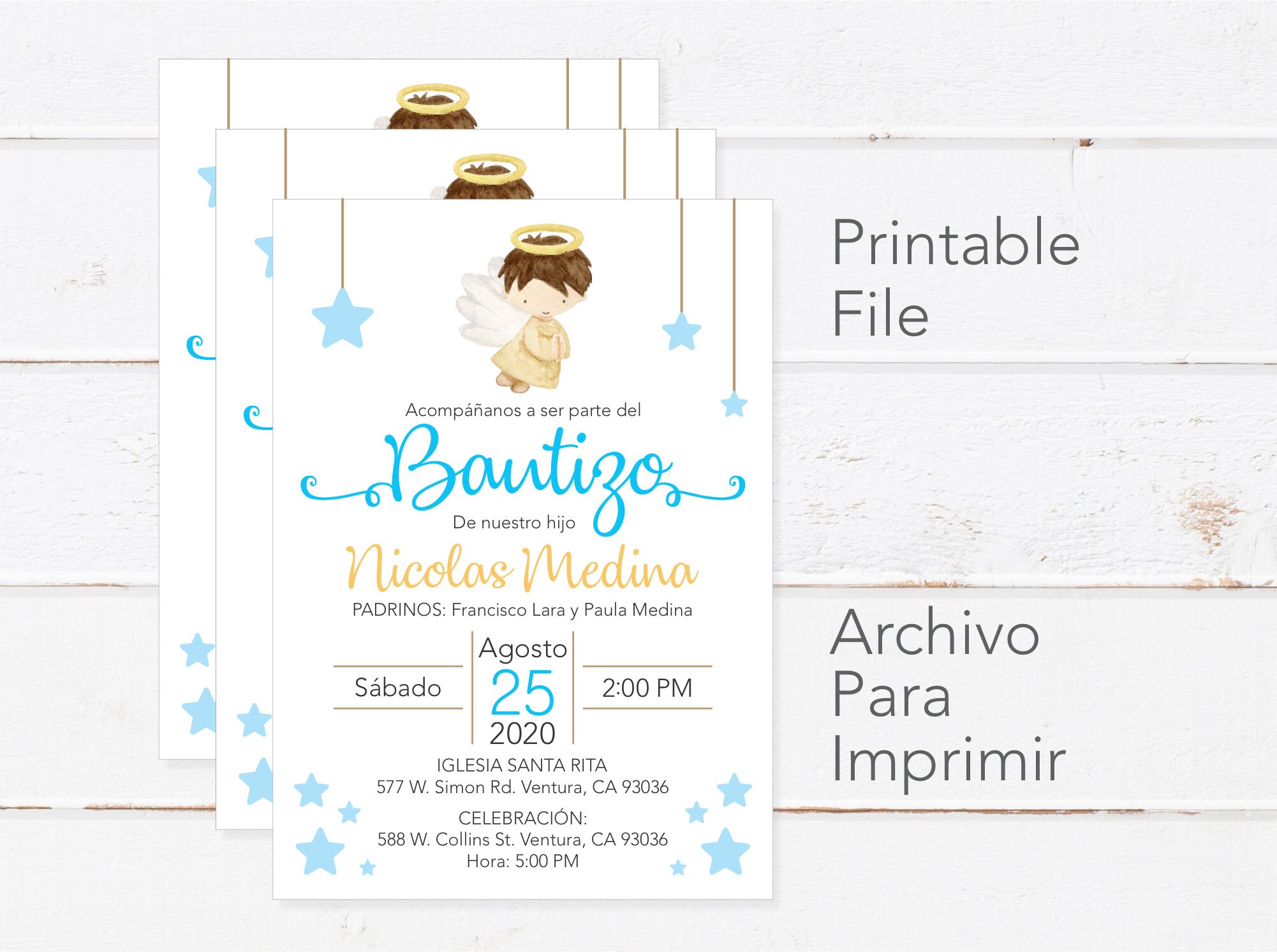 Baptism Invitation in Spanish Printable Boy Invitacion Etsy