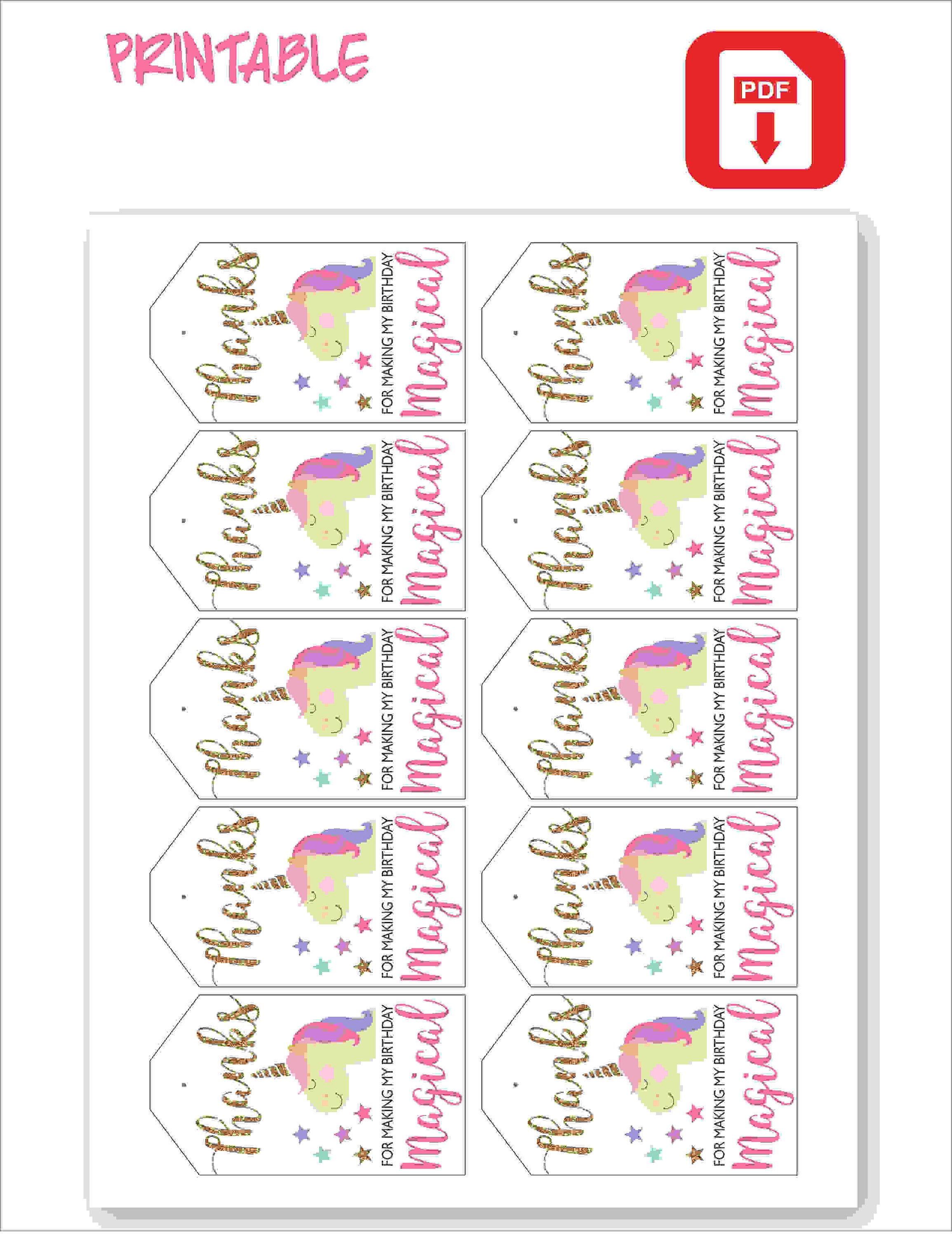 Unicorn Thank You Tags Printable Printable Unicorn Thank You - Etsy UK