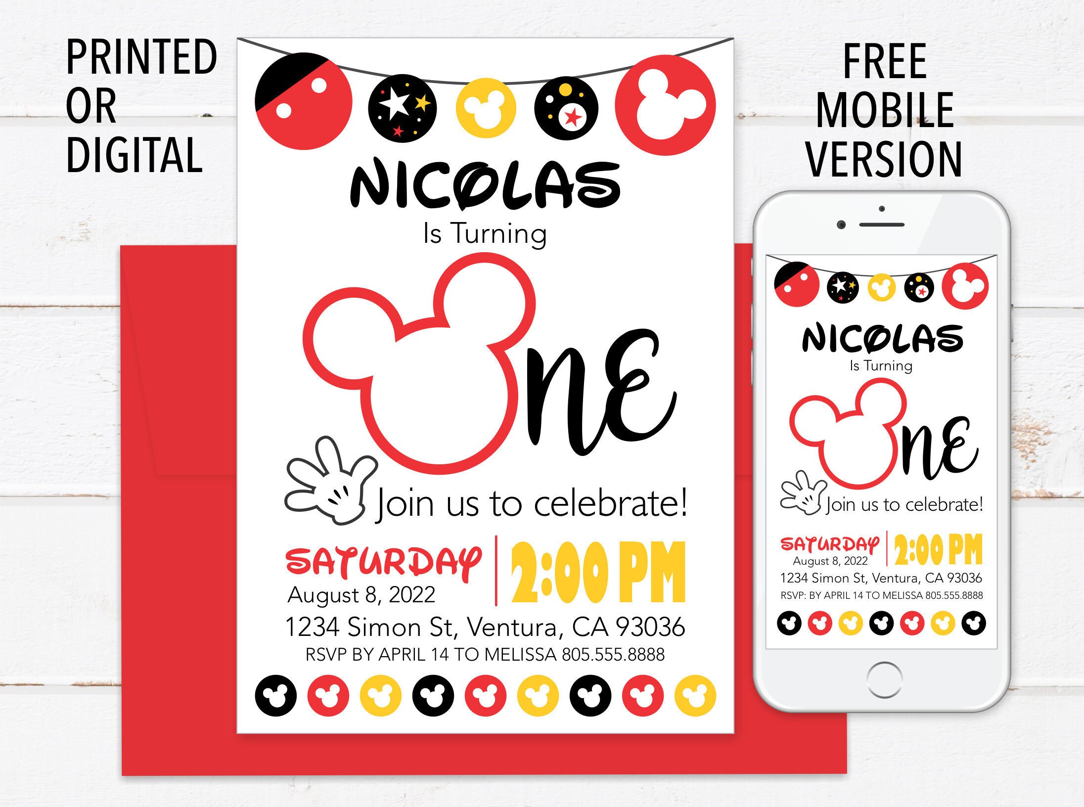 Mickey Mouse Birthday Invitation - Printed or Digital - Mickey Mouse …