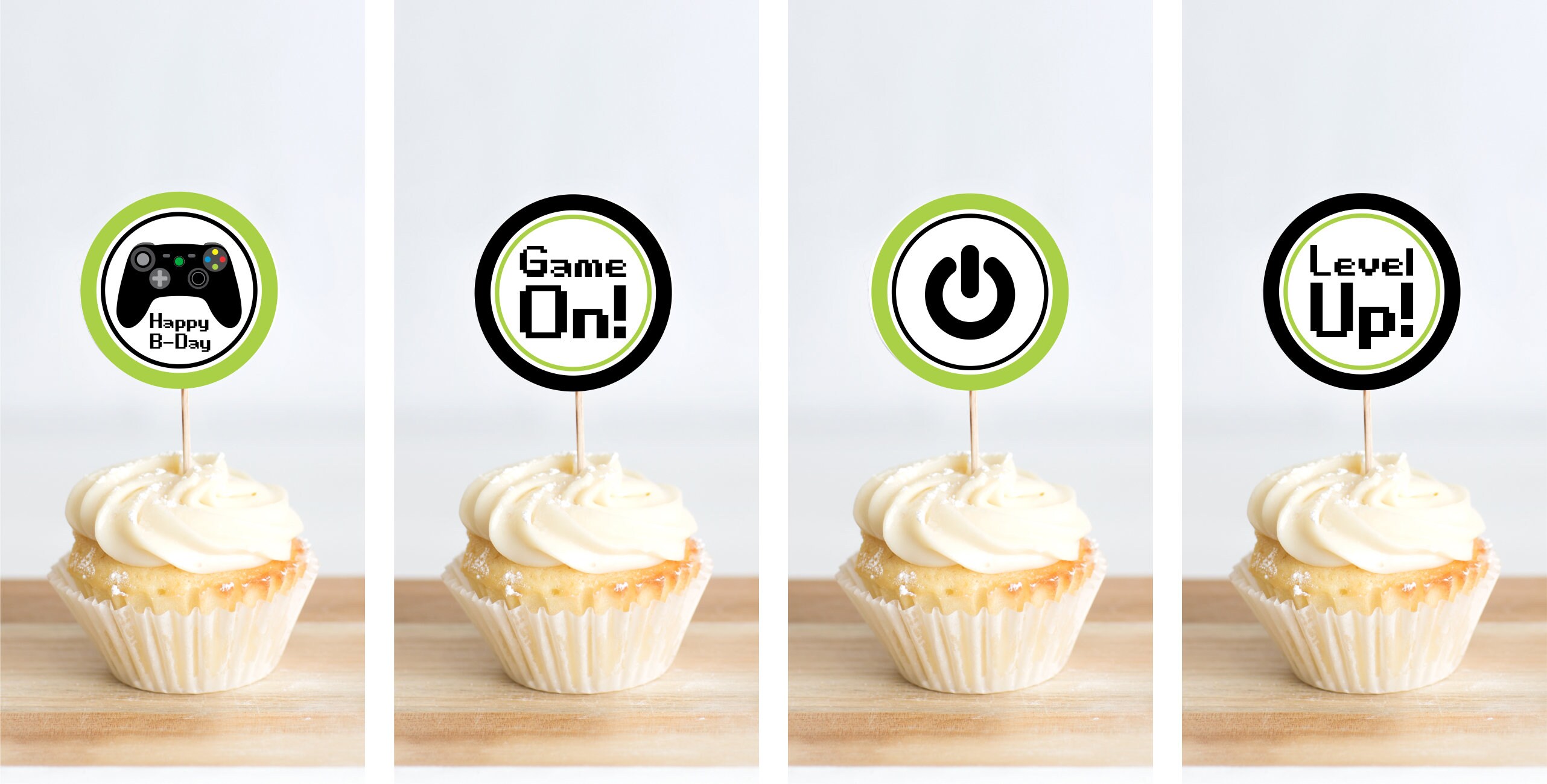 Video Game Cupcake Toppers Printable Game Birthday Party Etsy