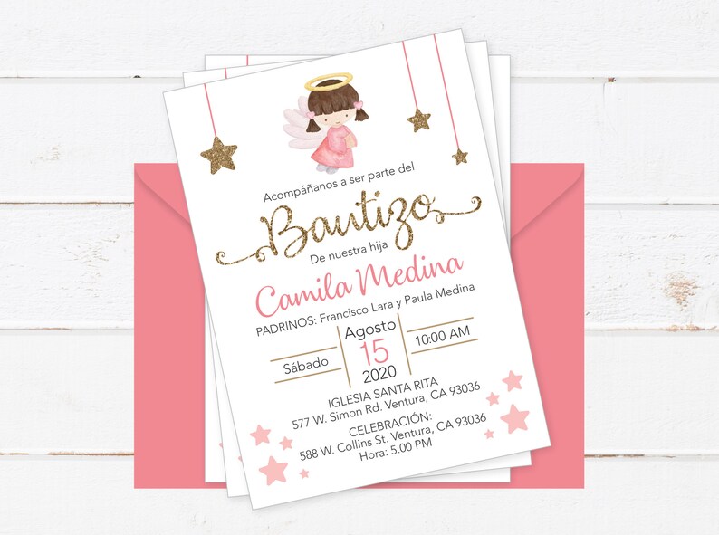 Baptism Invitation In Spanish Printable Girl Invitacion | Etsy