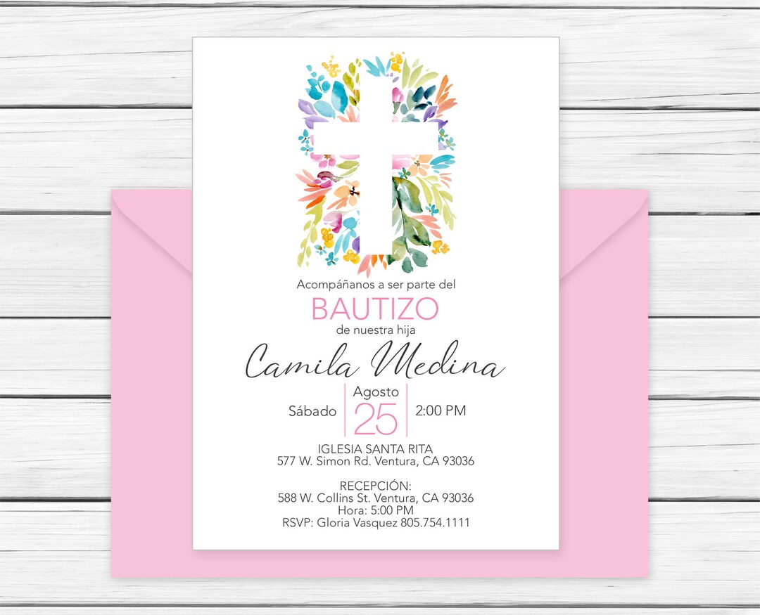 Baptism Invitation in Spanish Printable Girl Invitacion Bautizo ...